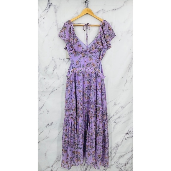 Chelsea28 Cross Front Chiffon Maxi Dress in Purple Bloom Floral Fields - Picture 7 of 9